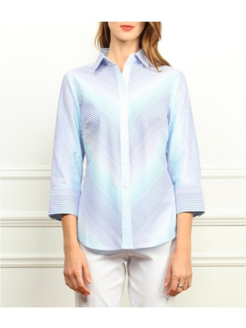 Hinson Wu Blue & White Ombre Stripe Clarice Luxe Button Down Shirt Size 6